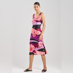 NWT NATORI Floral Tapestry Satin Slip Dress